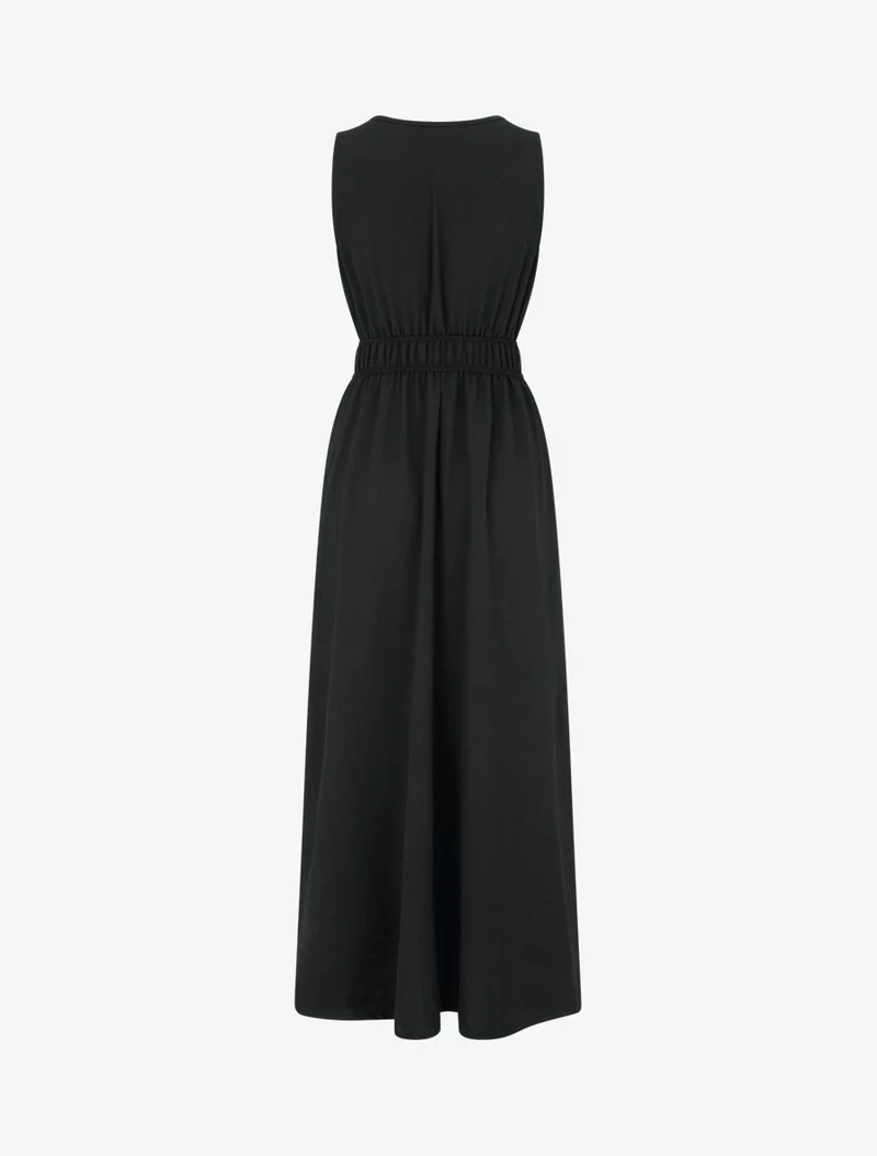 Einfarbiges Kleid mit Holzkugelbesatz - Schwarz