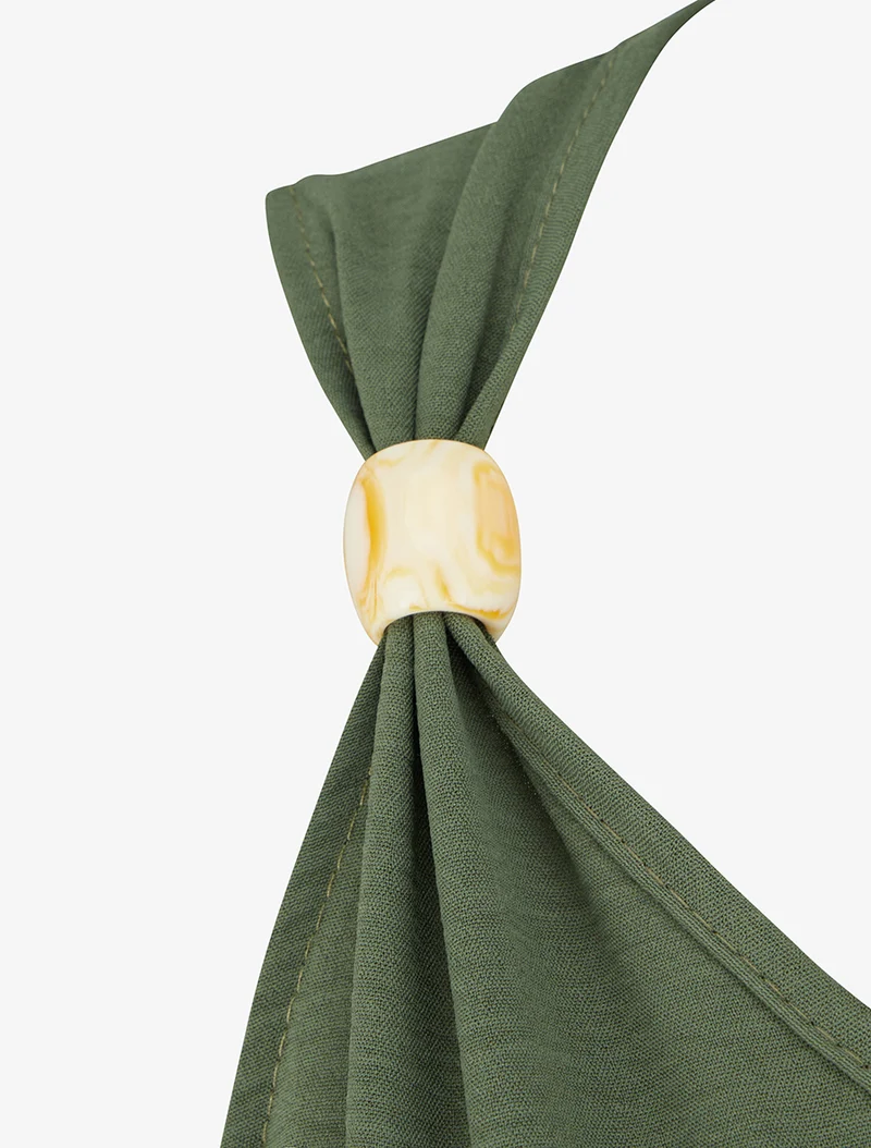 Einfarbiges Kleid mit Holzkugelbesatz - Kaki