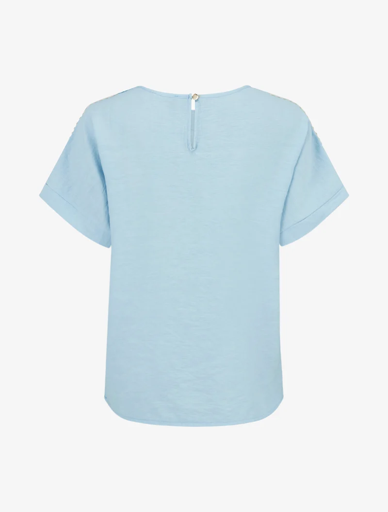 Kurzarm-Top mit Lochstickerei - Himmelblau