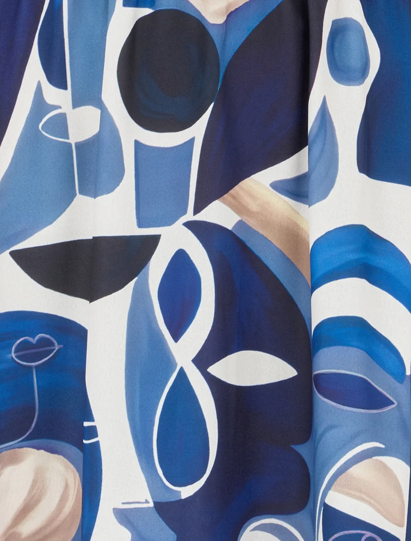 Kleid mit abstraktem Druck und stilisierten Trägern - Marine