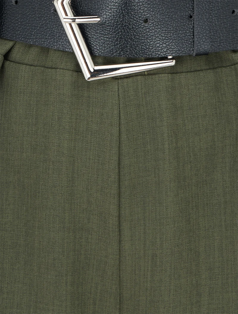 Weite einfarbige Hose mit hoher Taille - Kaki