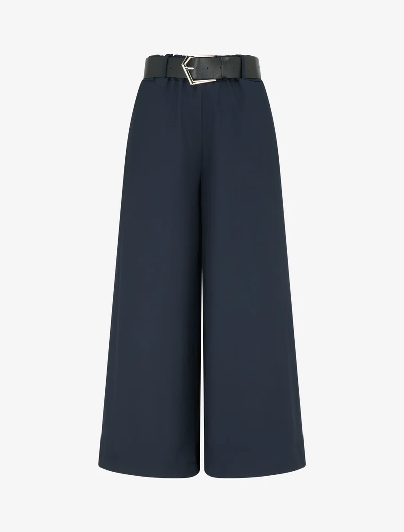 Weite einfarbige Hose mit hoher Taille - Marine