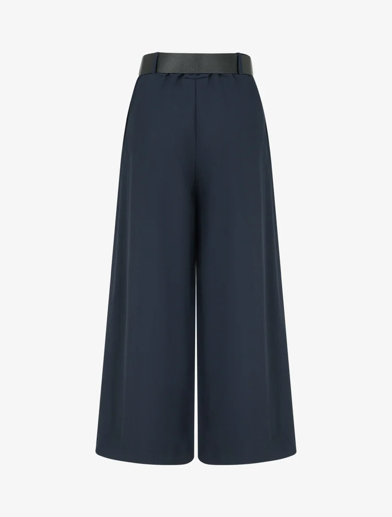 Weite einfarbige Hose mit hoher Taille - Marine