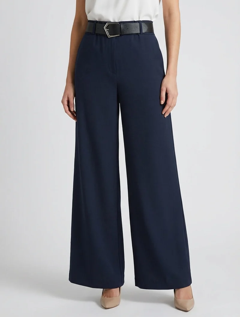 Weite einfarbige Hose mit hoher Taille - Marine