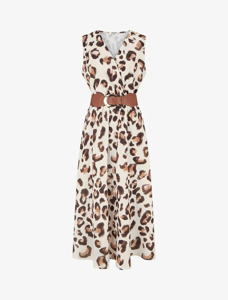 Ärmelloses Kleid mit Leopardenmuster - Braun