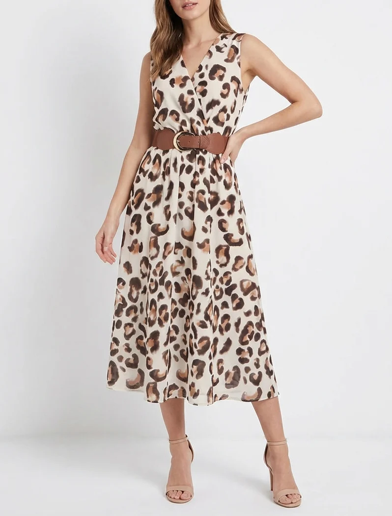 Ärmelloses Kleid mit Leopardenmuster - Braun
