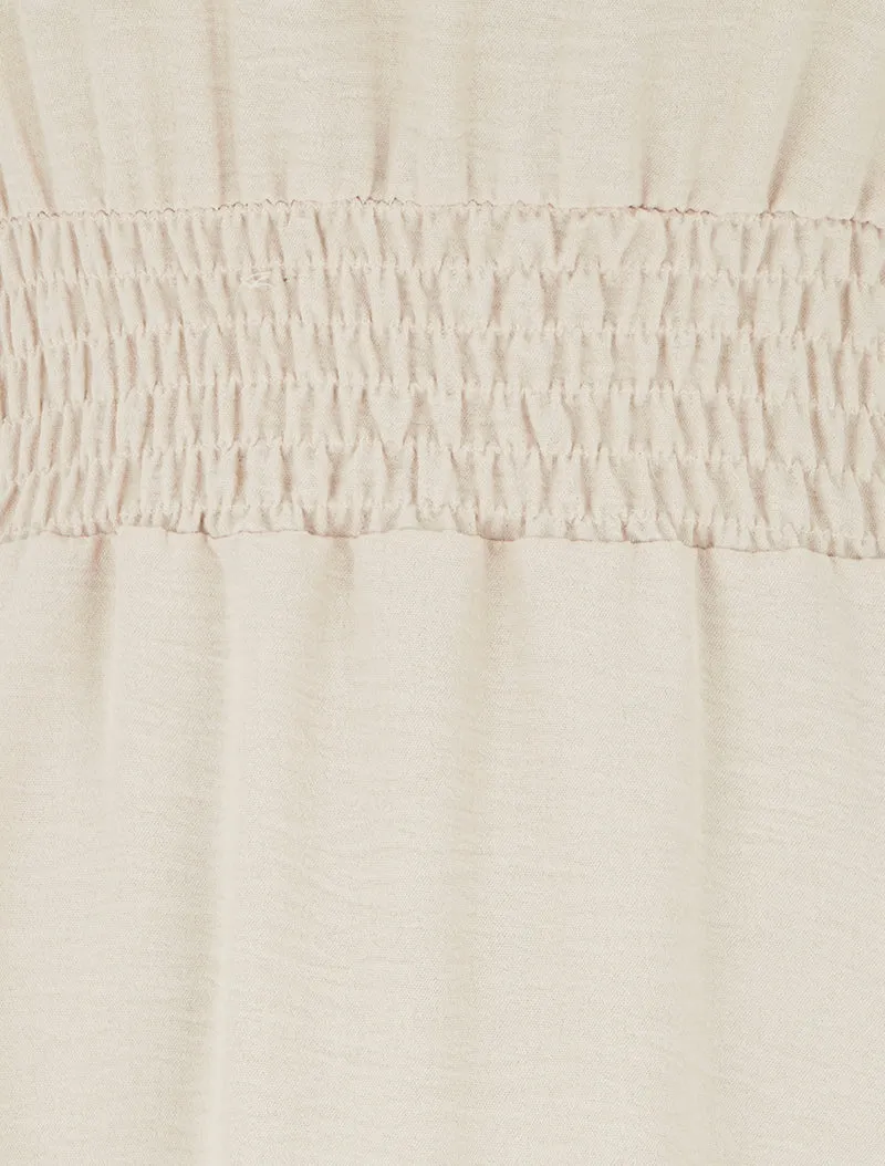 Langes einfarbiges Kleid mit elastischer Taille - Beige