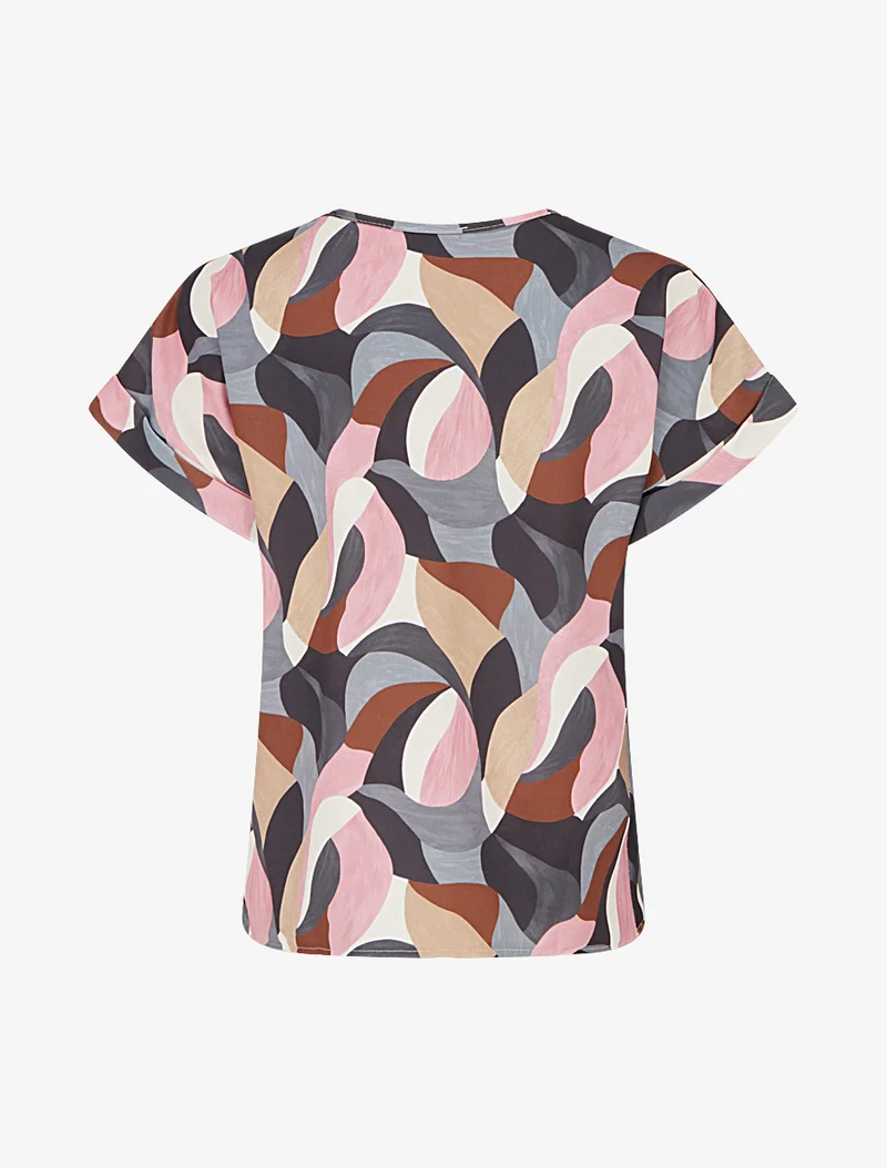 Kurzarm-Top mit abstraktem Print - Schwarz