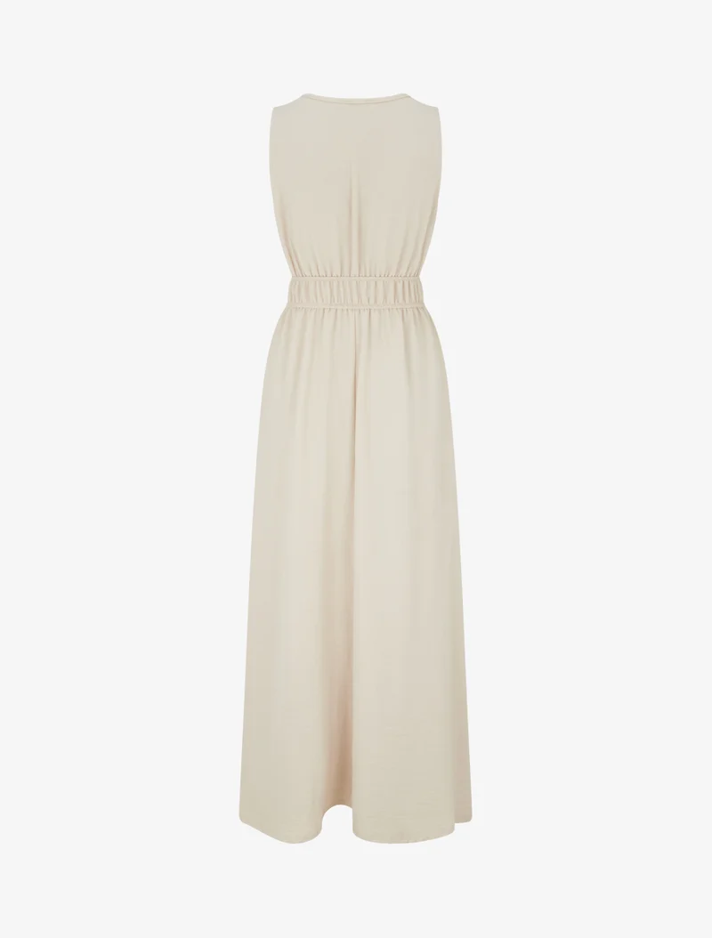 Einfarbiges Kleid mit Holzkugelbesatz - Beige