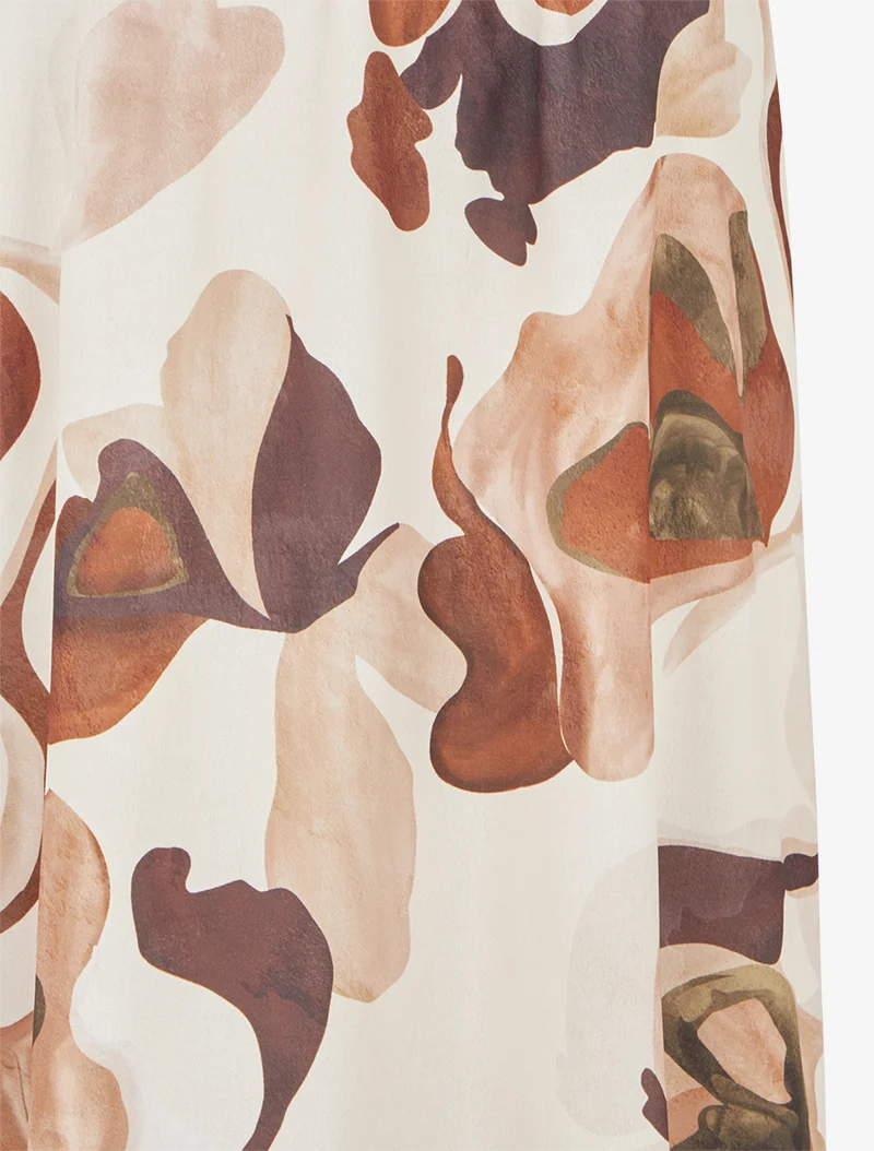 Langes Kleid mit Fantasiemuster - Beige