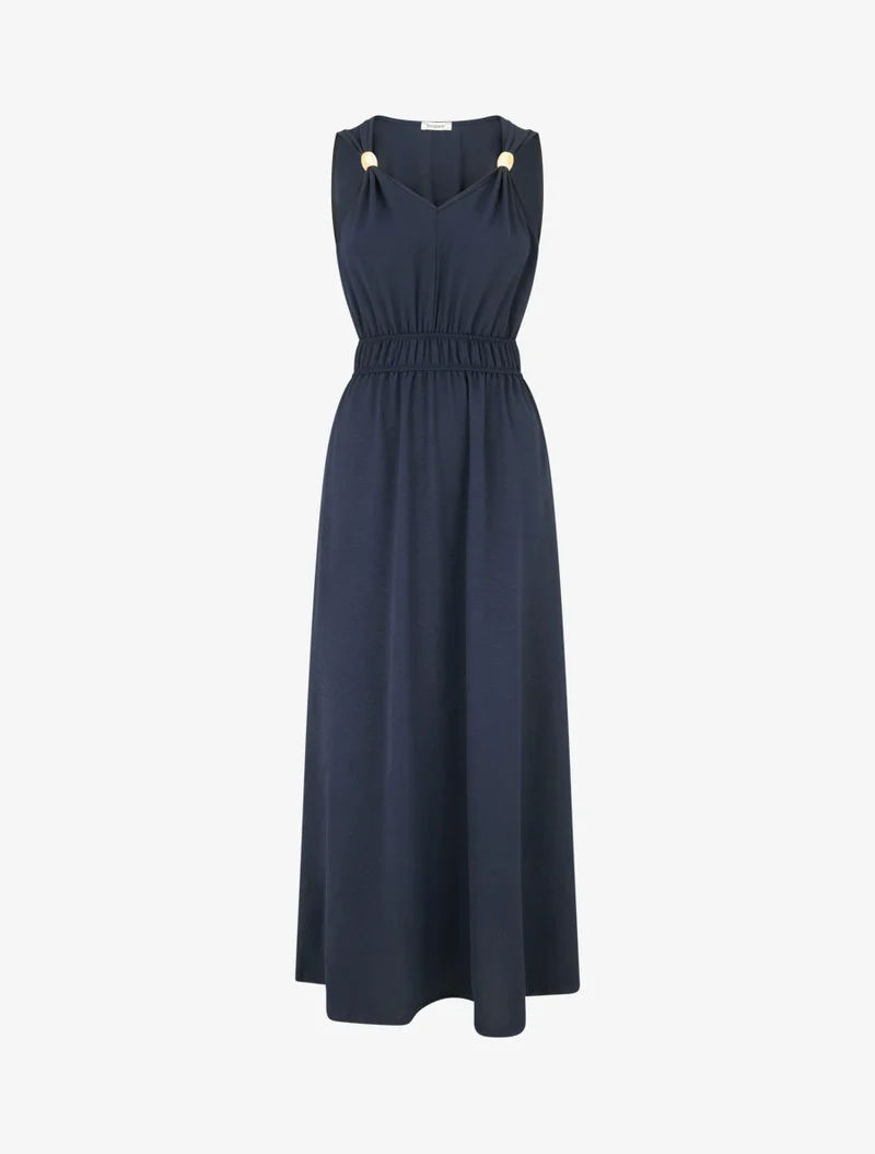 Einfarbiges Kleid mit Holzkugelbesatz - Marine