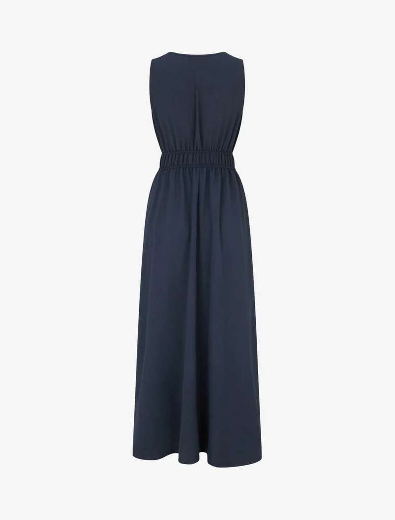 Einfarbiges Kleid mit Holzkugelbesatz - Marine