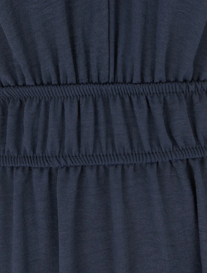 Einfarbiges Kleid mit Holzkugelbesatz - Marine
