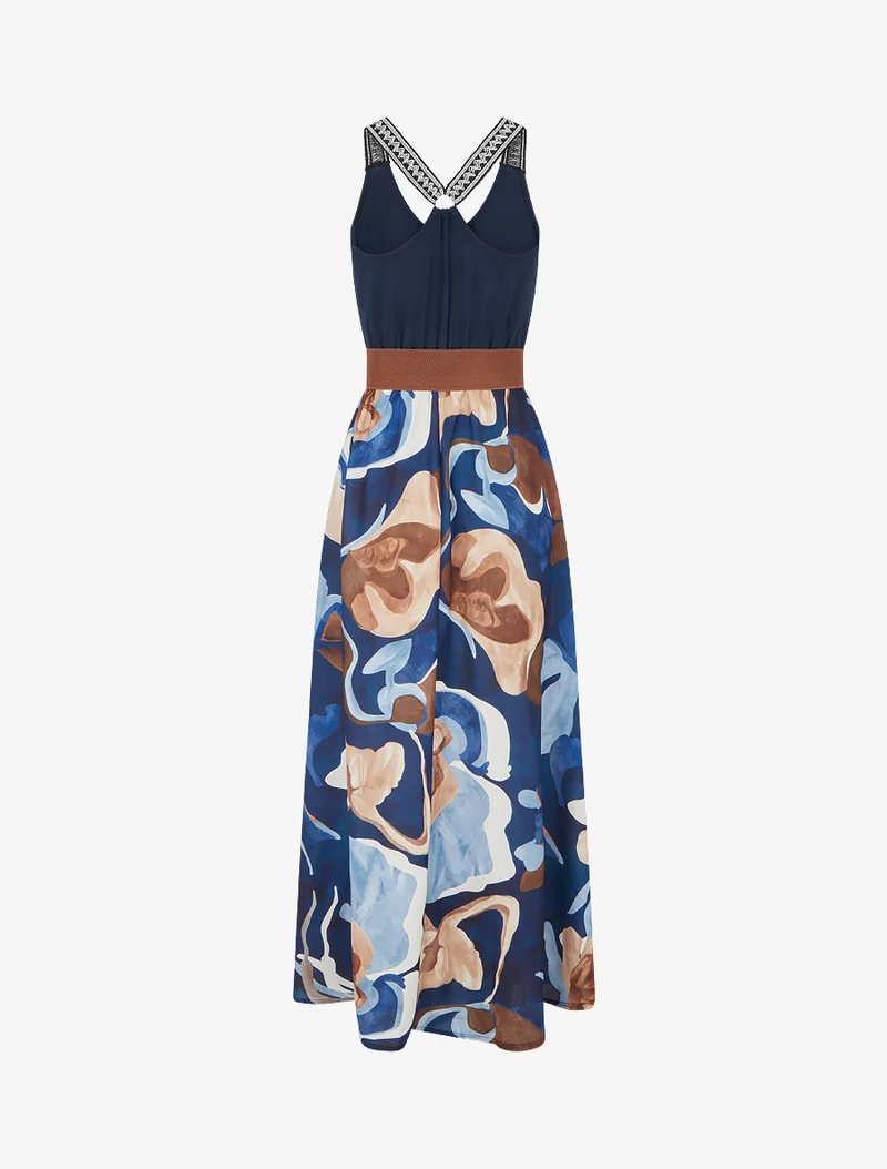Langes Kleid mit Fantasiemuster - Marine