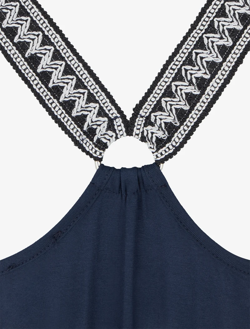 Langes Kleid mit Fantasiemuster - Marine