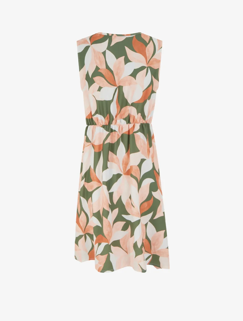 Ärmelloses Wickelkleid mit Blätterdruck - Kaki
