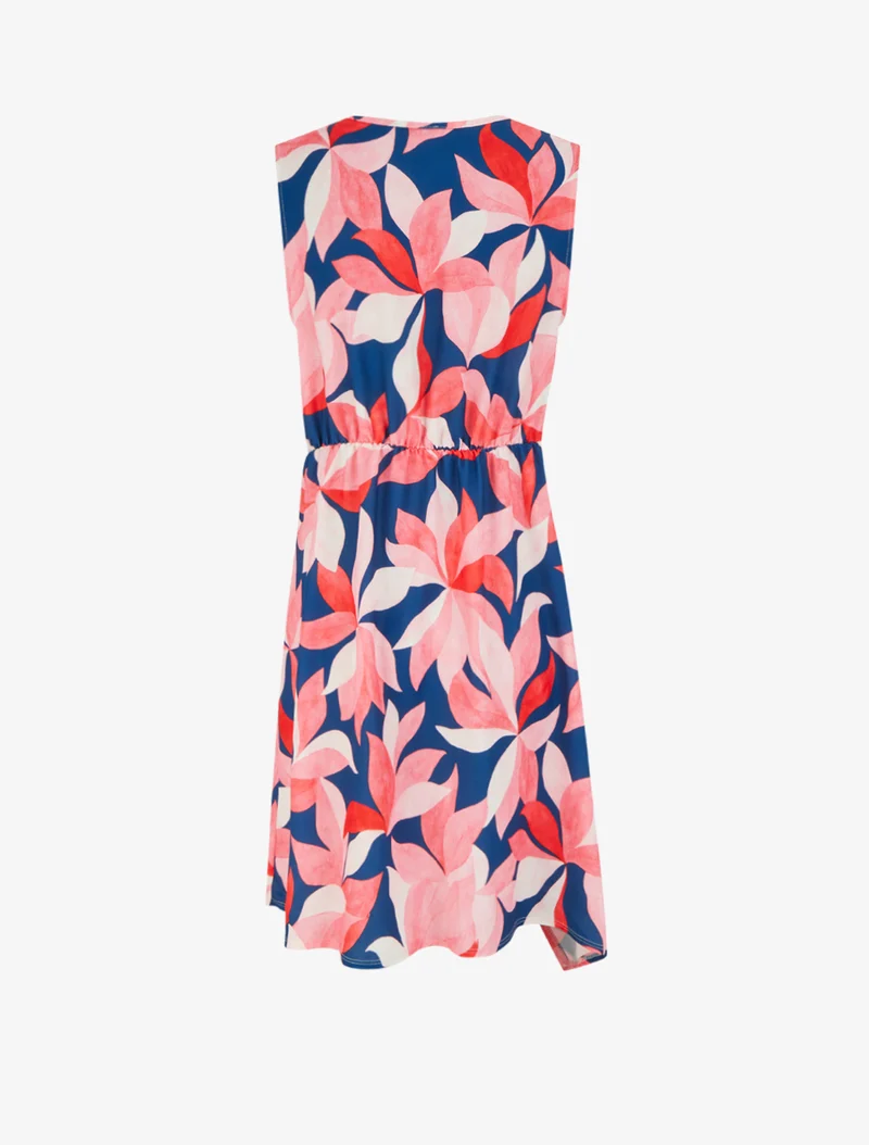Ärmelloses Wickelkleid mit Blätterdruck - Rose