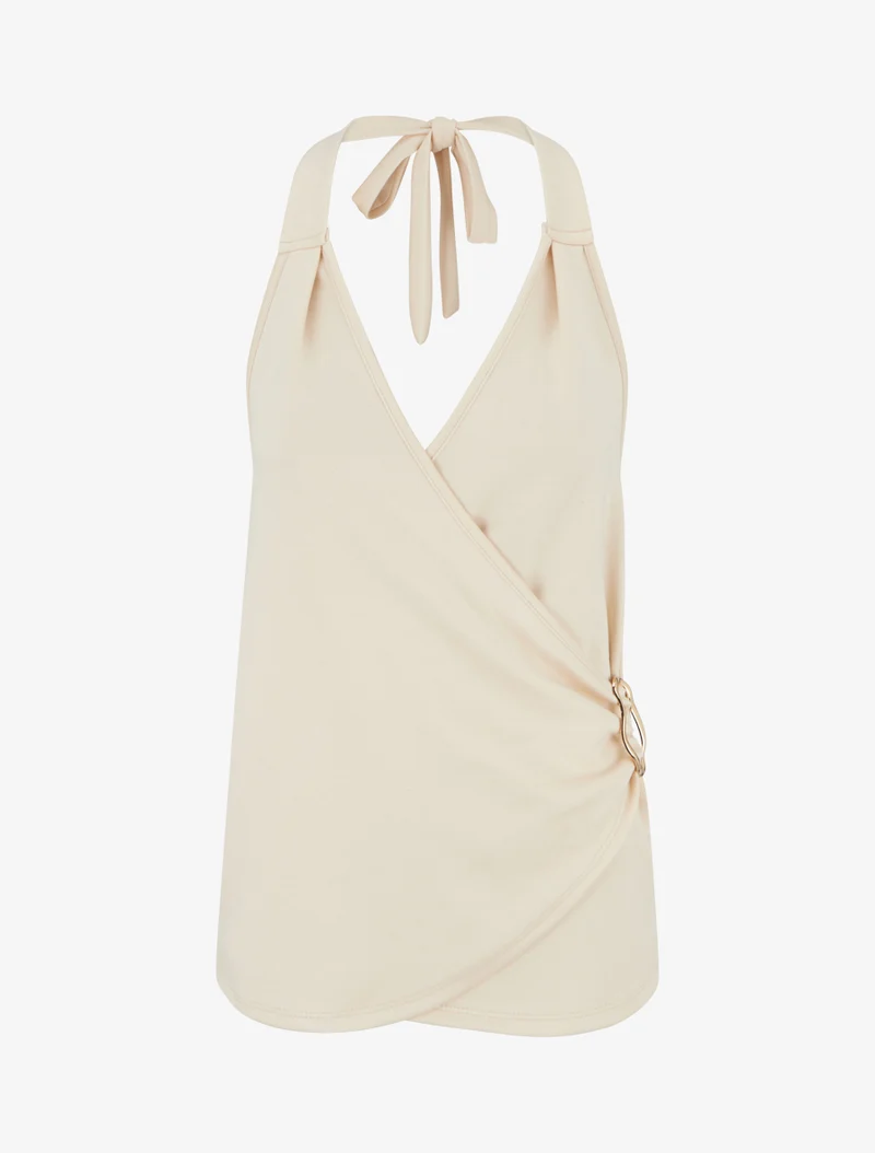 Rückenfreies Top mit Schmuckbesatz - Beige