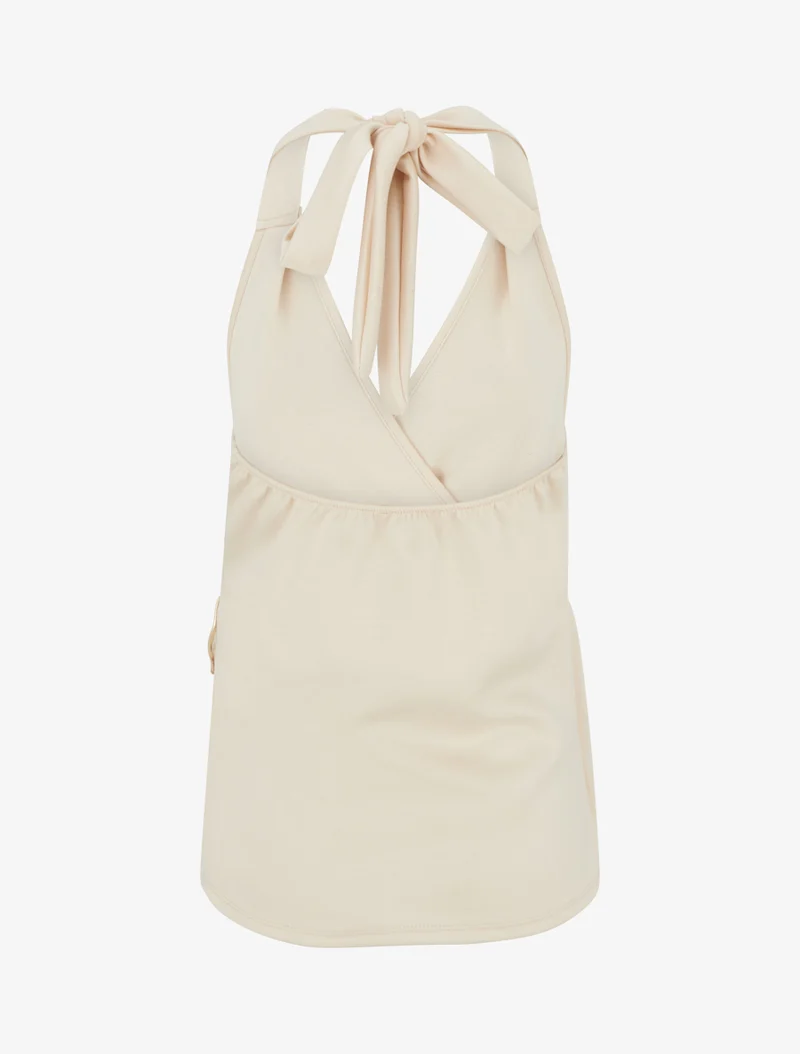 Rückenfreies Top mit Schmuckbesatz - Beige