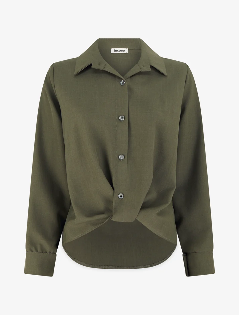Asymmetrische gebundene Bluse - Kaki