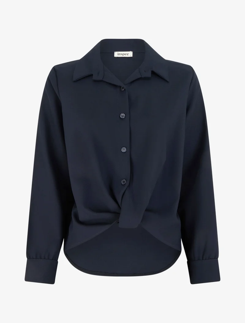 Asymmetrische gebundene Bluse - Marine