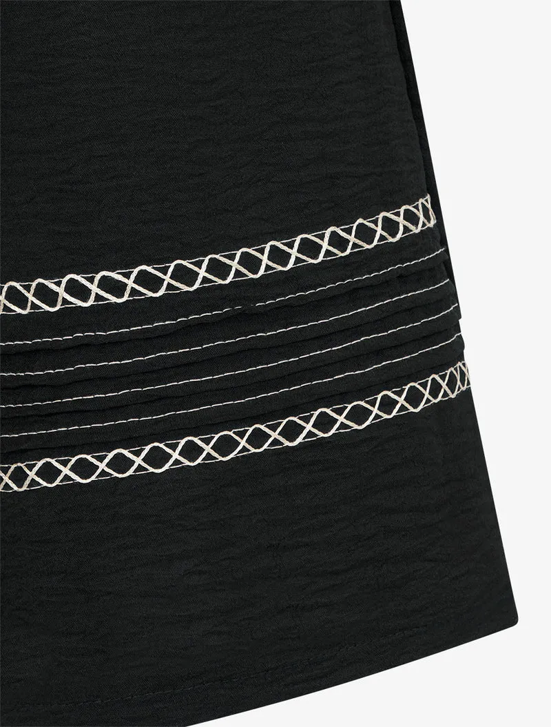 Weite Hose mit bestickten Kanten - Schwarz