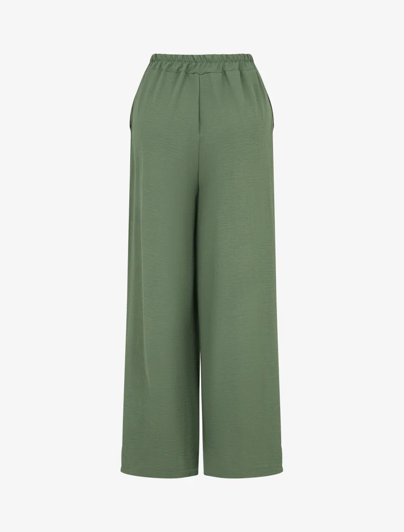 Weite Hose mit bestickten Kanten - Kaki