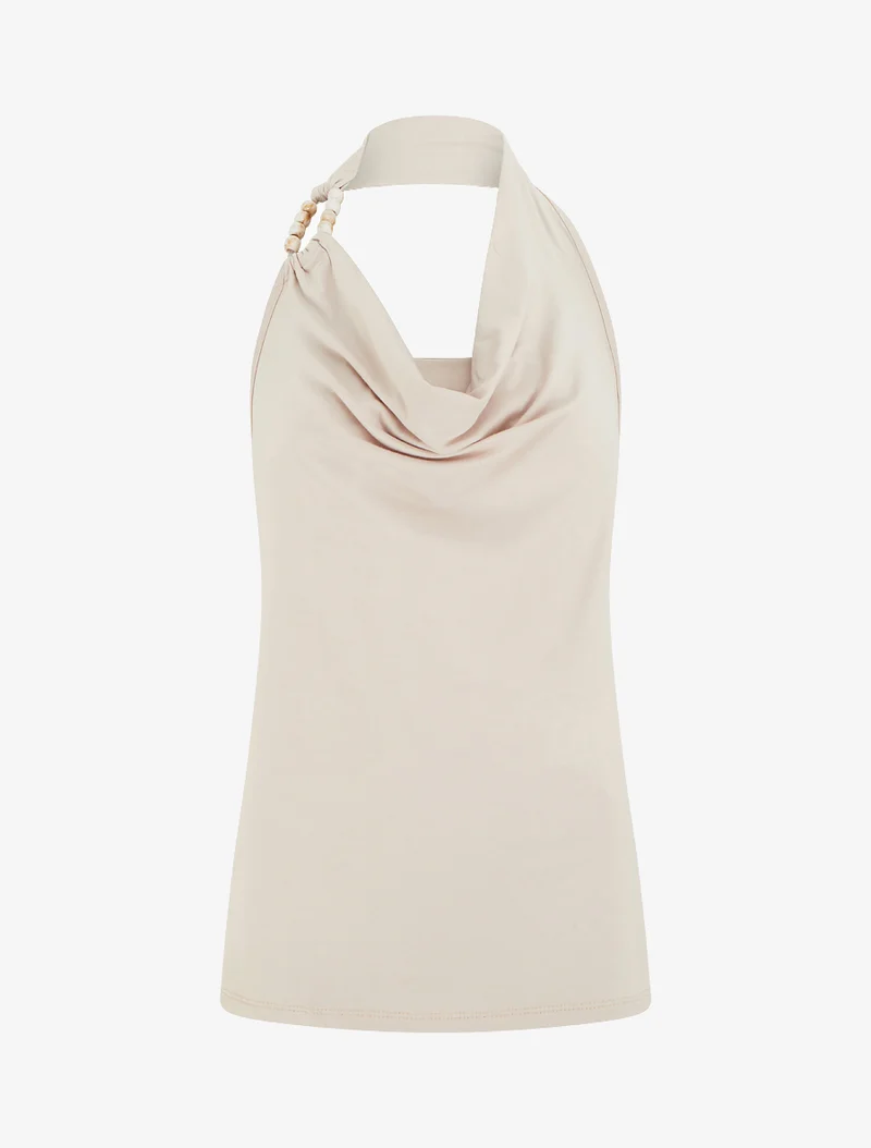 Perlenbesetztes Rückenfreies Top - Beige