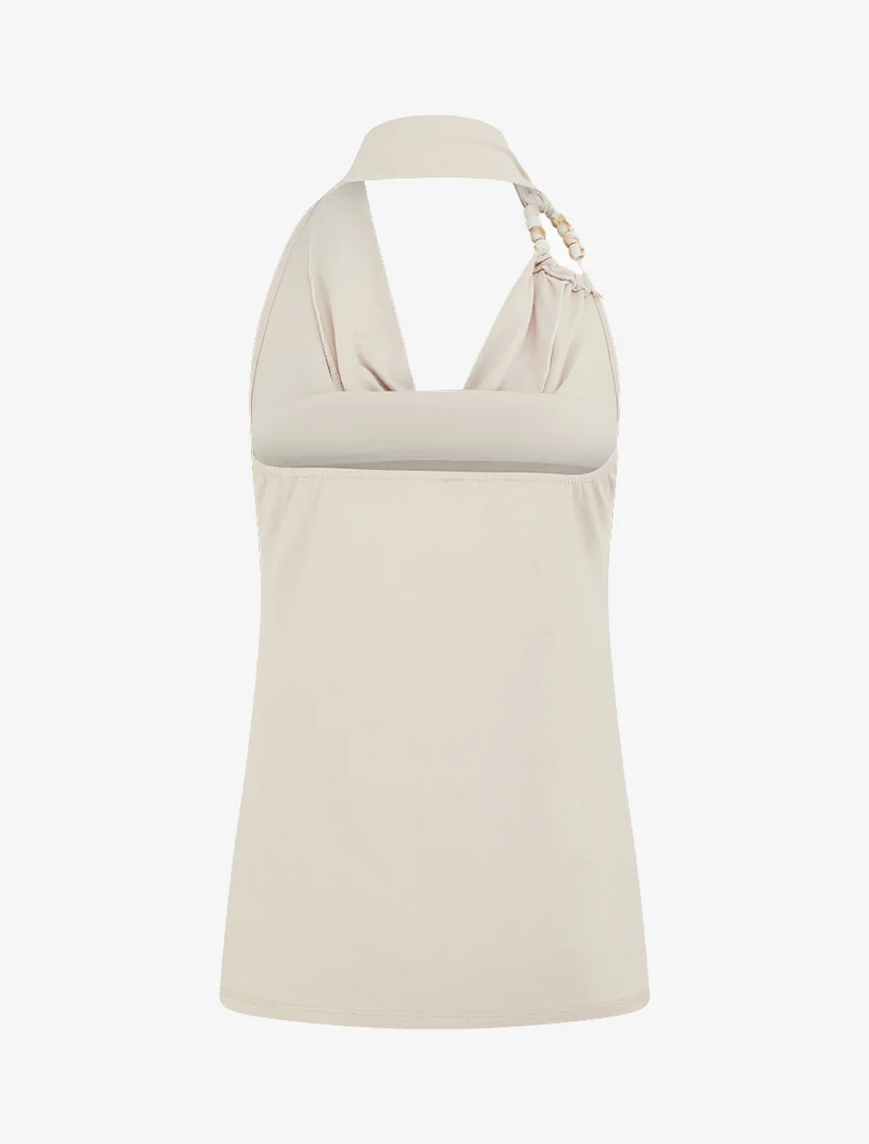 Perlenbesetztes Rückenfreies Top - Beige