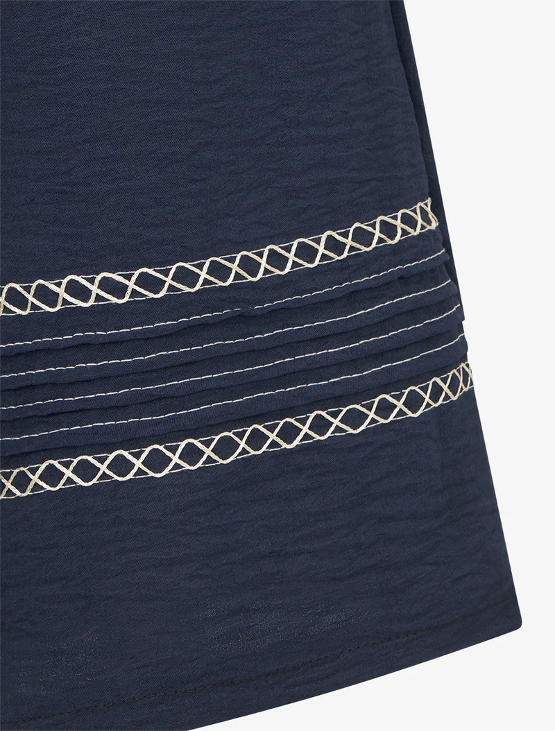 Weite Hose mit bestickten Kanten - Marine