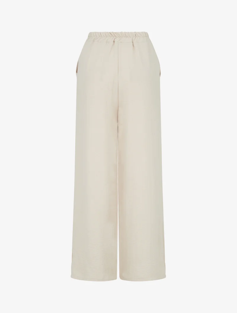 Weite Hose mit bestickten Kanten - Beige