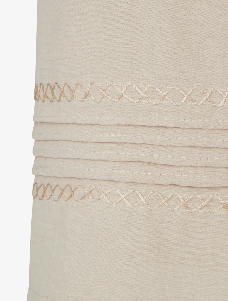 Weite Hose mit bestickten Kanten - Beige