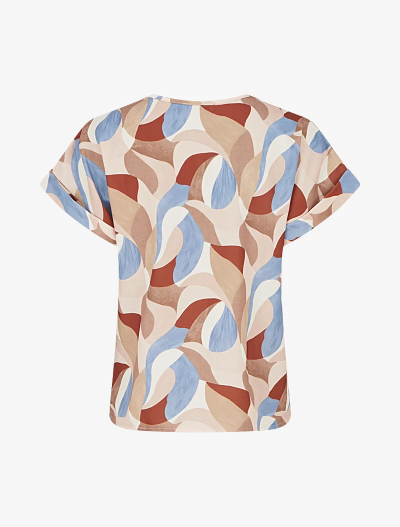 Kurzarm-Top mit abstraktem Print - Kamel