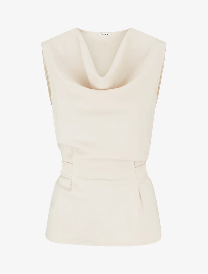 Ärmelloses Top mit Wasserfallausschnitt - Beige