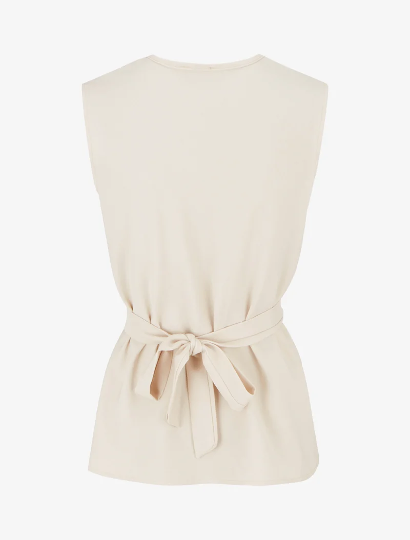 Ärmelloses Top mit Wasserfallausschnitt - Beige