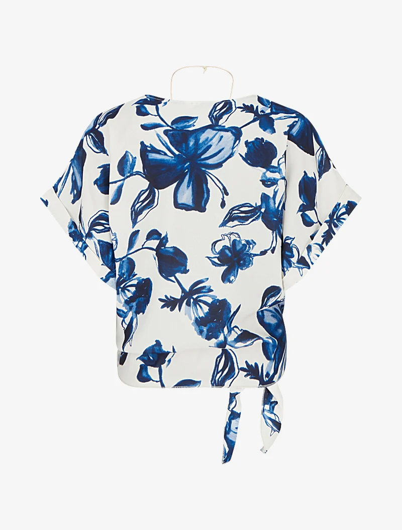 Geknotetes florales Print-Top - Marine