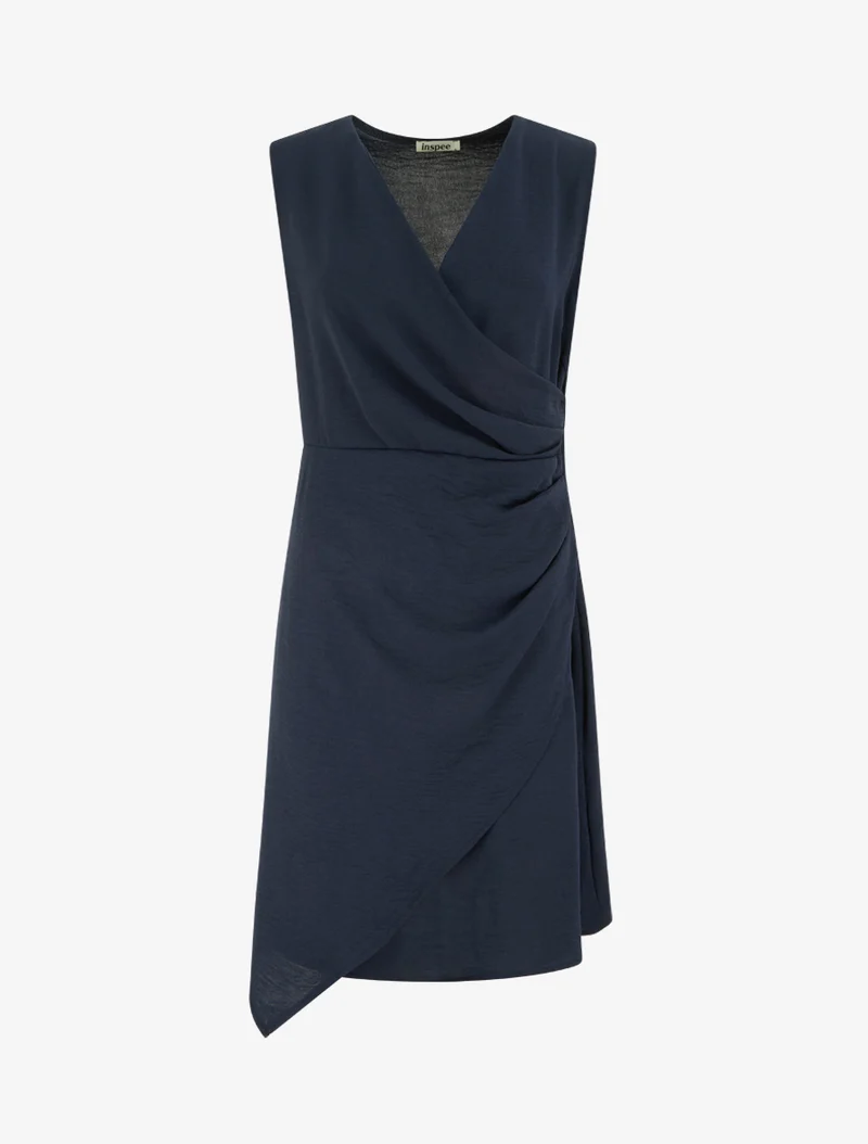 Ärmelloses Wickelkleid - Marine
