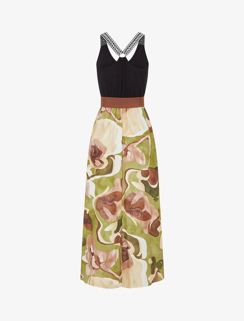 Langes Kleid mit Fantasiemuster - Olivgrün