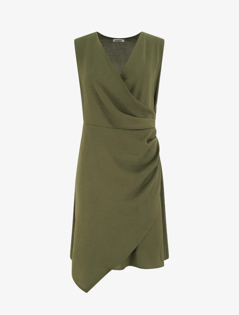 Ärmelloses Wickelkleid - Kaki