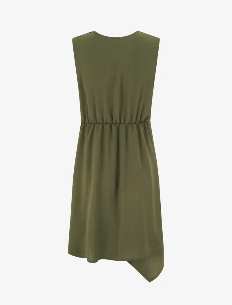 Ärmelloses Wickelkleid - Kaki