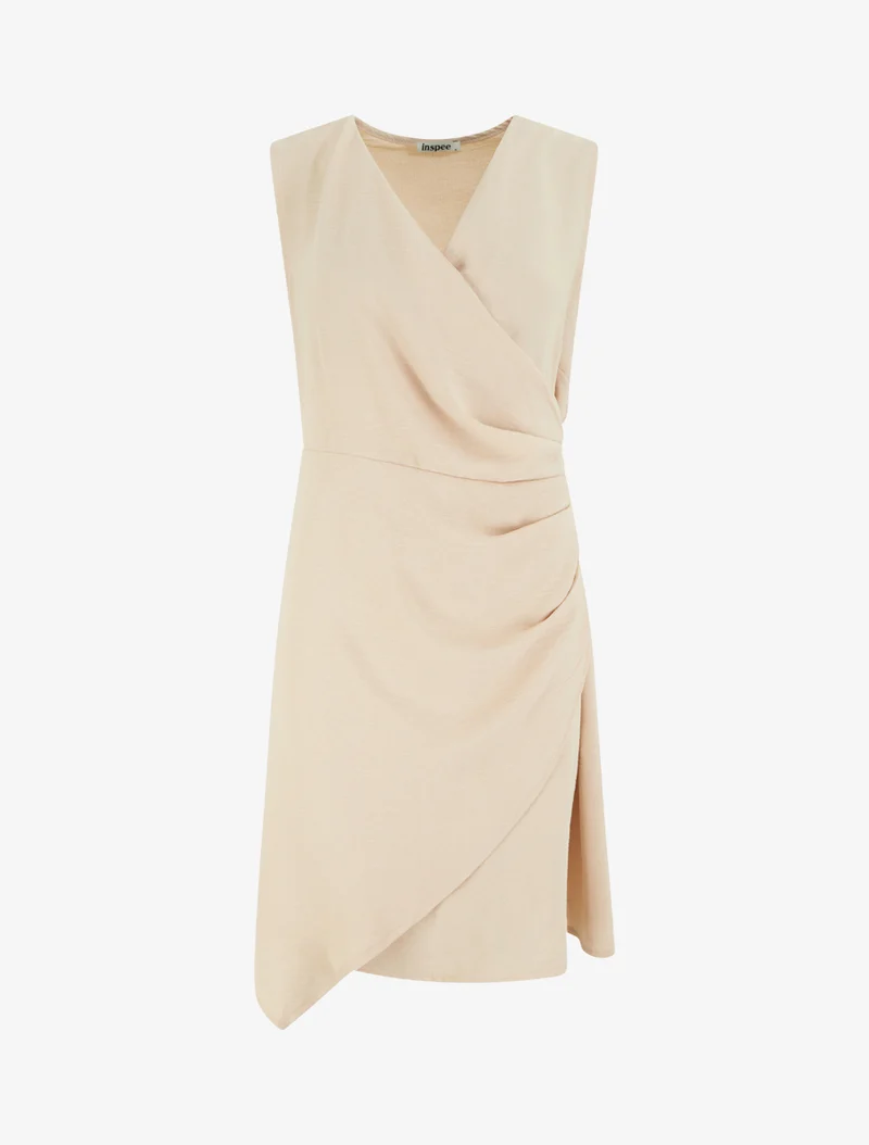 Ärmelloses Wickelkleid - Beige