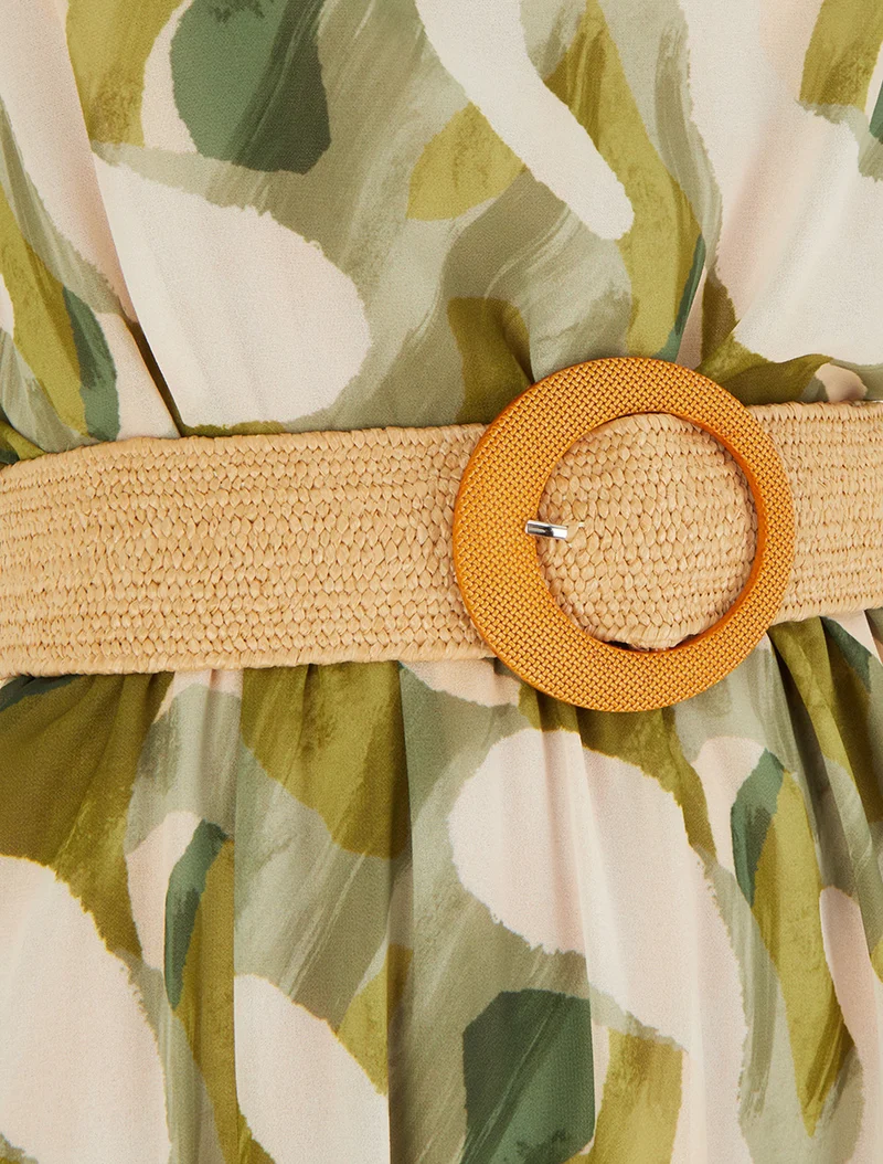 Kleid mit Flügelärmeln und Fantasiemuster. - Kaki