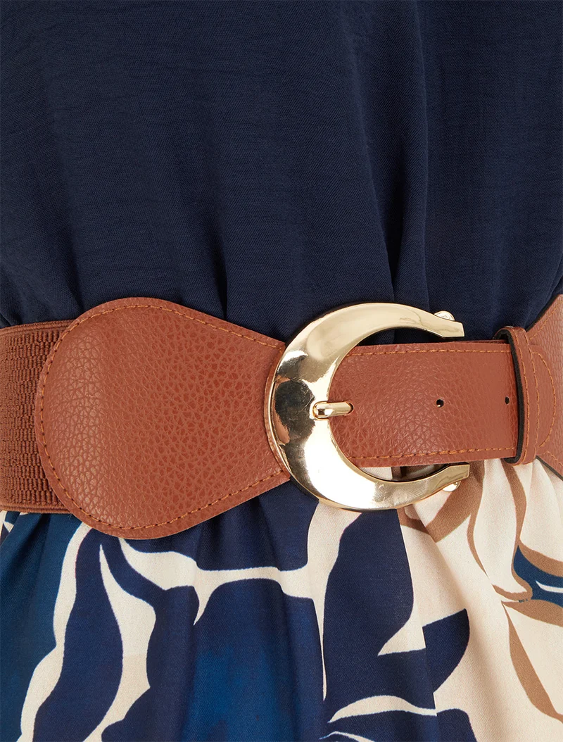 Kleid mit Ketten-Trägern und großem Blumenmuster - Marine