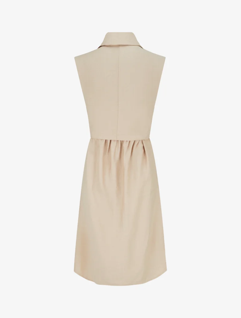 Ärmelloses Hemdkleid mit Bindebändern - Beige