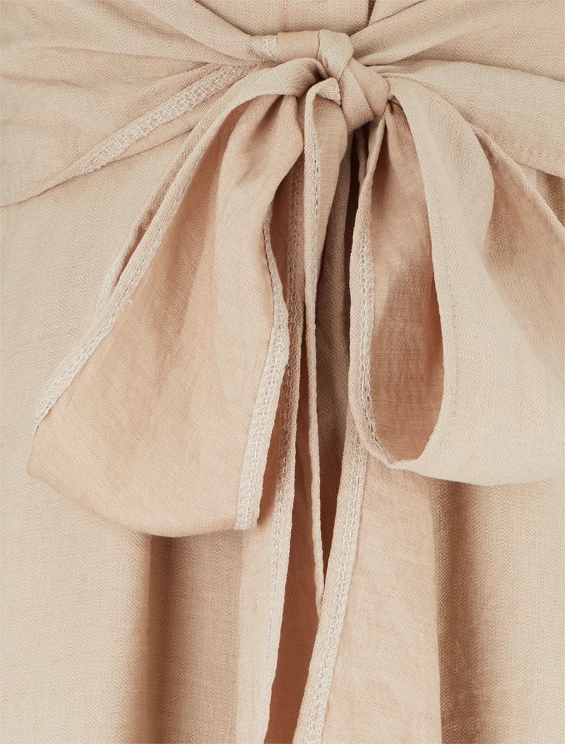 Ärmelloses Hemdkleid mit Bindebändern - Beige