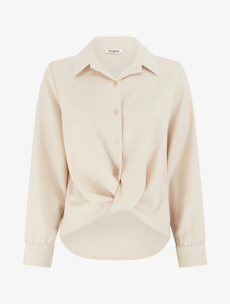 Asymmetrische gebundene Bluse - Beige