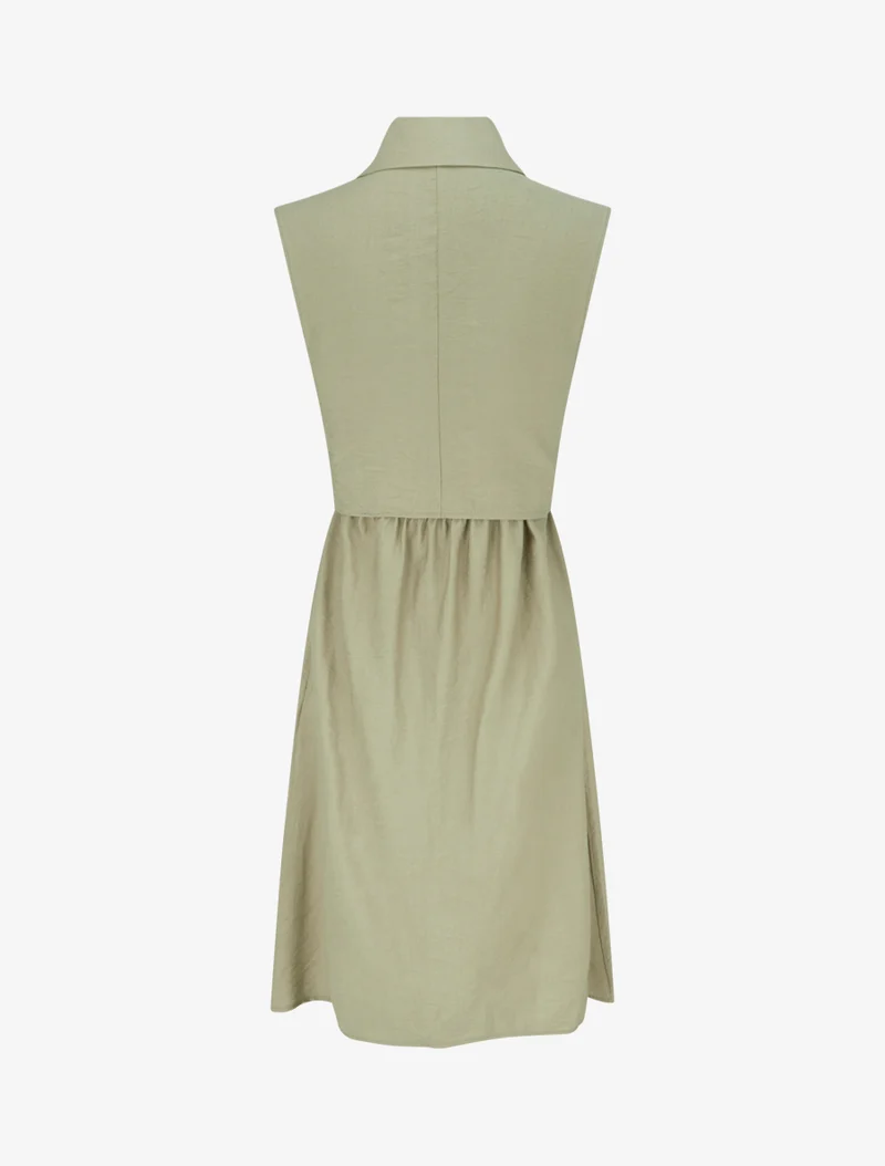 Ärmelloses Hemdkleid mit Bindebändern - Olivgrün