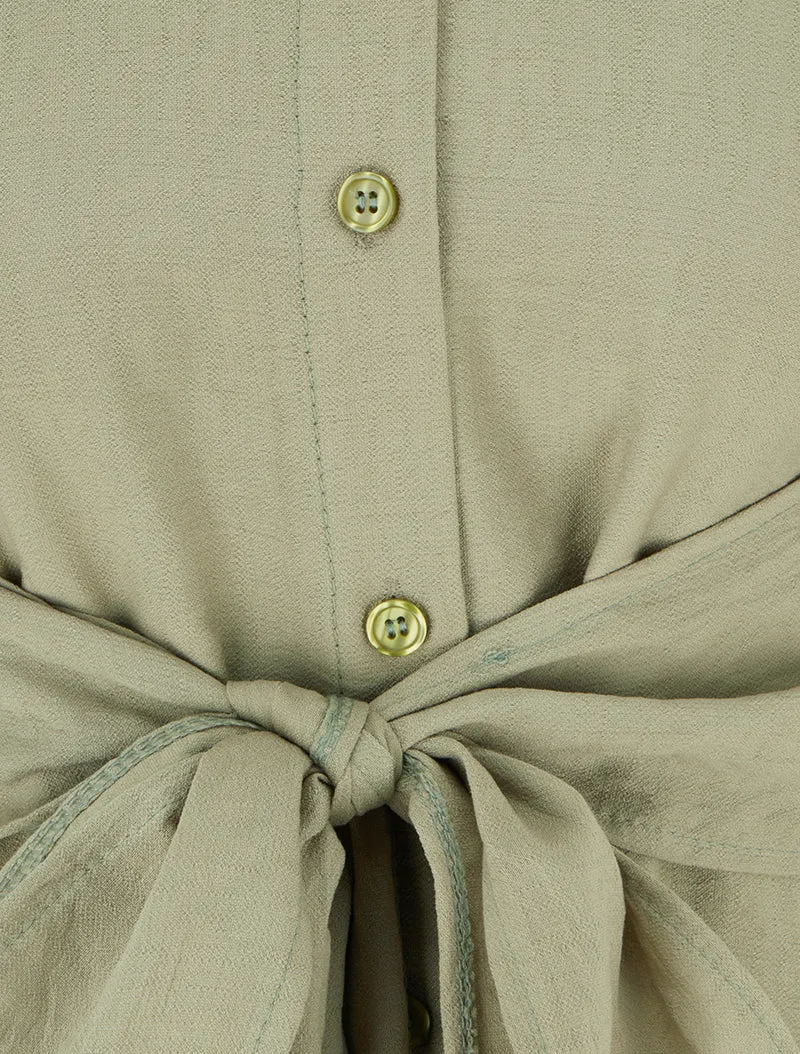 Ärmelloses Hemdkleid mit Bindebändern - Olivgrün