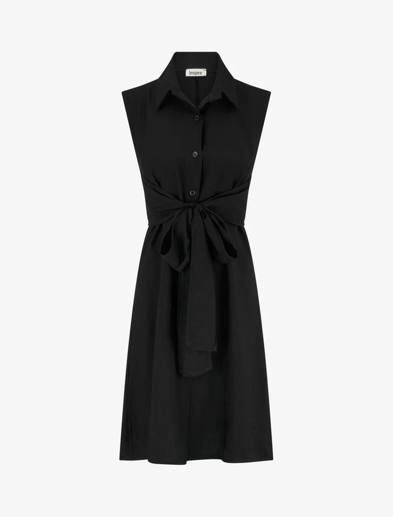 Ärmelloses Hemdkleid mit Bindebändern - Schwarz