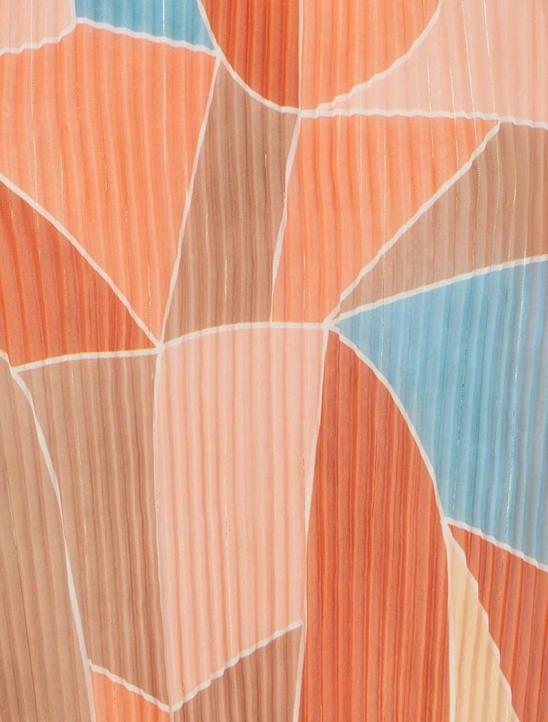 Ärmelloses, plissiertes Top mit grafischem Print. - Orange